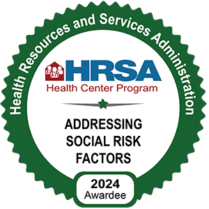 HRSA Addressing Social Risk Factors 2024 badge